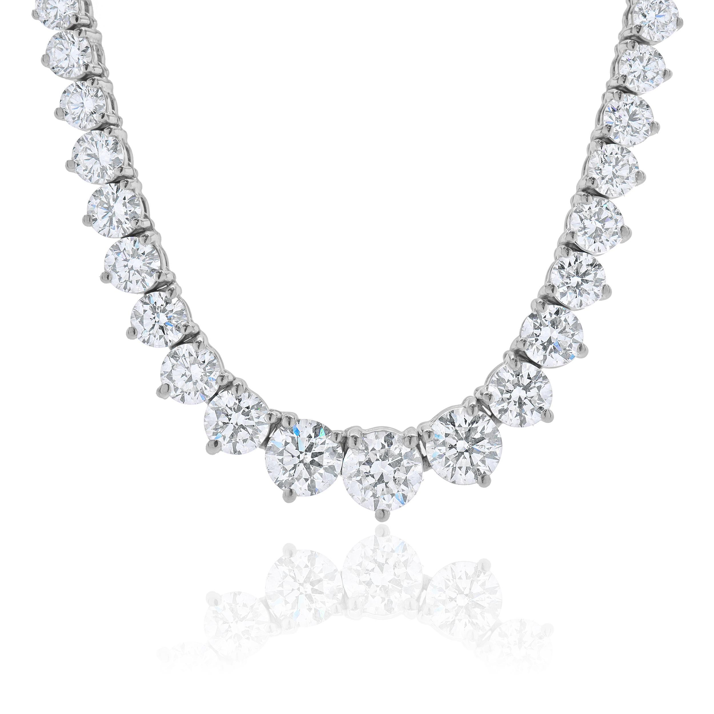 Designer: custom
Material: 14K white gold
Diamonds: 153 round brilliant = 9.76cttw
Color: G / H
Clarity: VS-SI1
Dimensions: necklace measures 16-inches in length 
Weight: 20.68 grams
