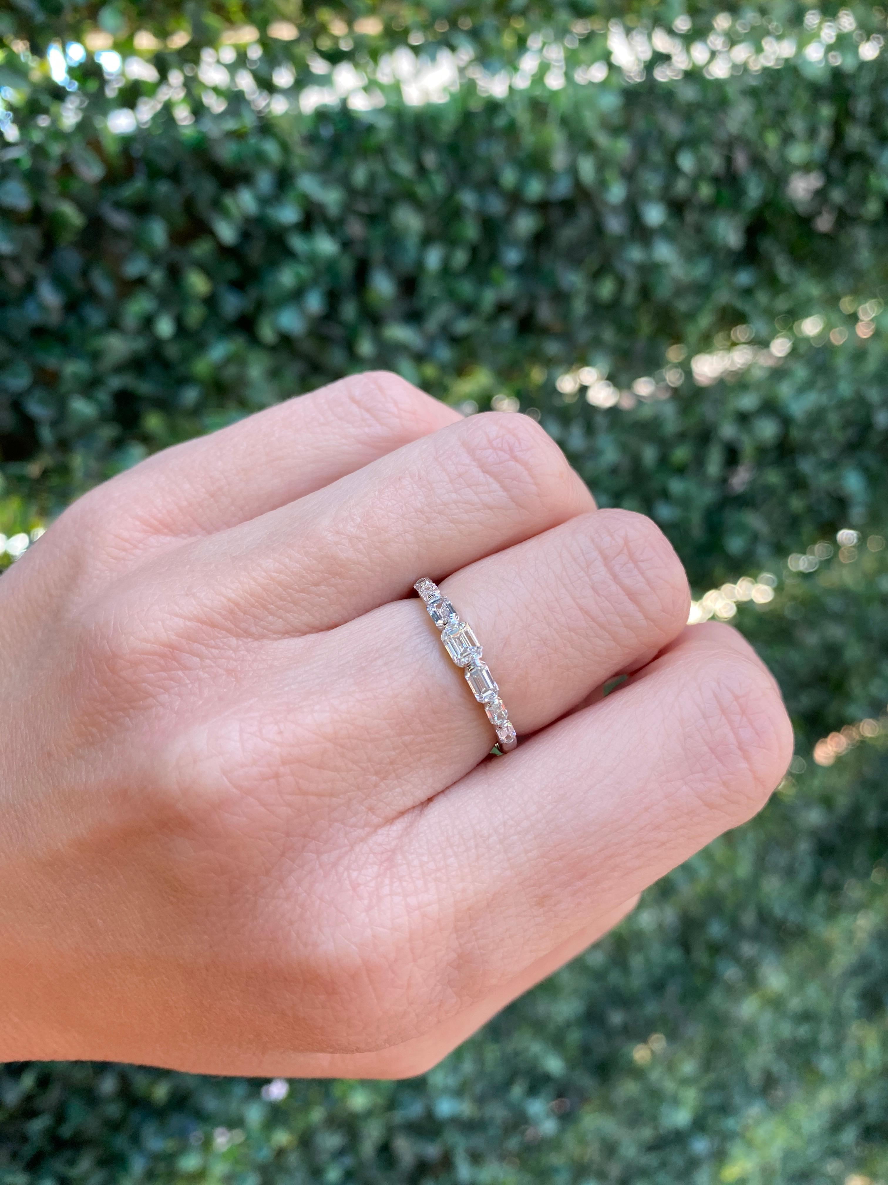 14 Karat White Gold Graduated Emerald Cut Diamond Band For Sale 8