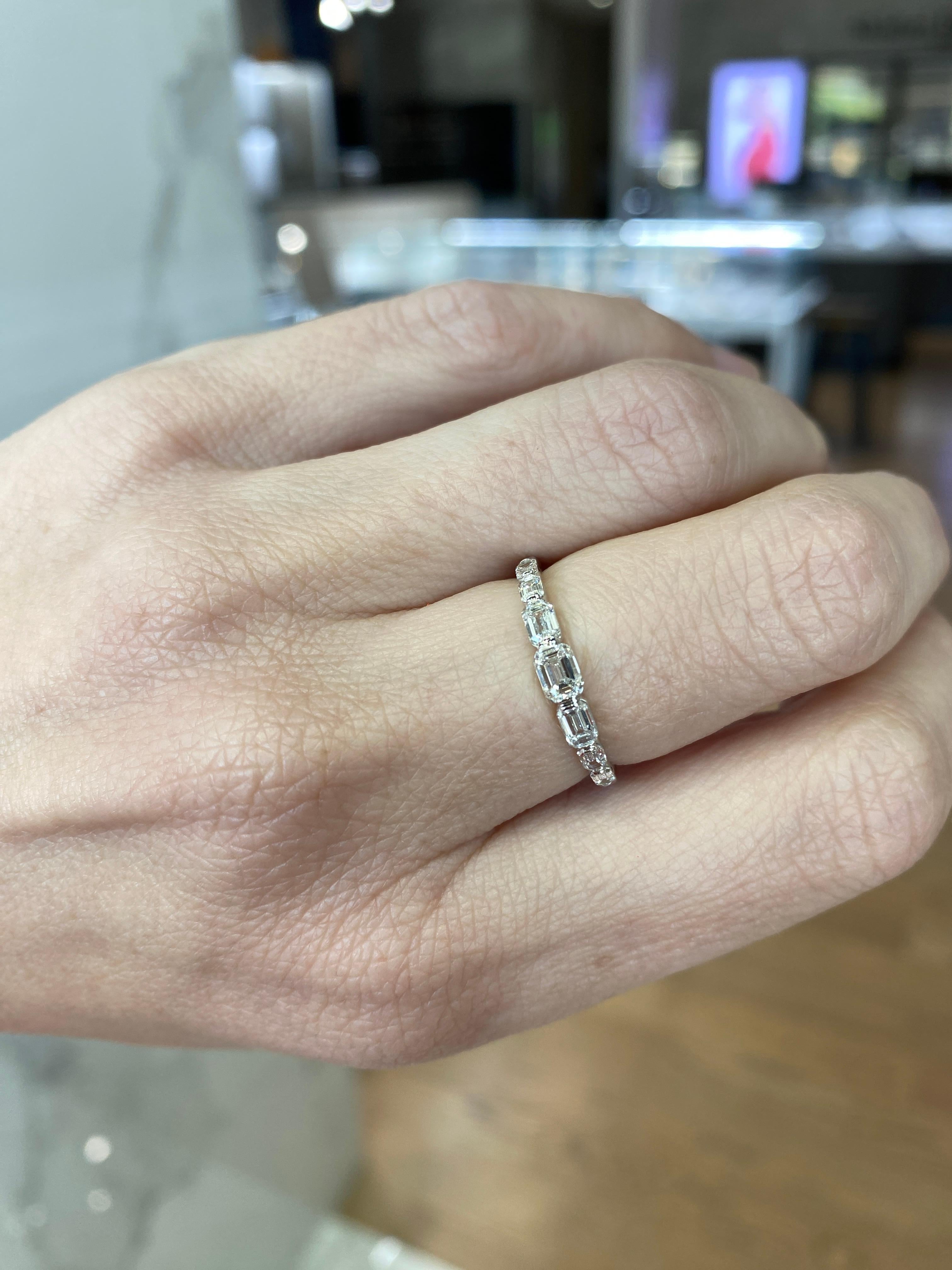 14 Karat White Gold Graduated Emerald Cut Diamond Band For Sale 10