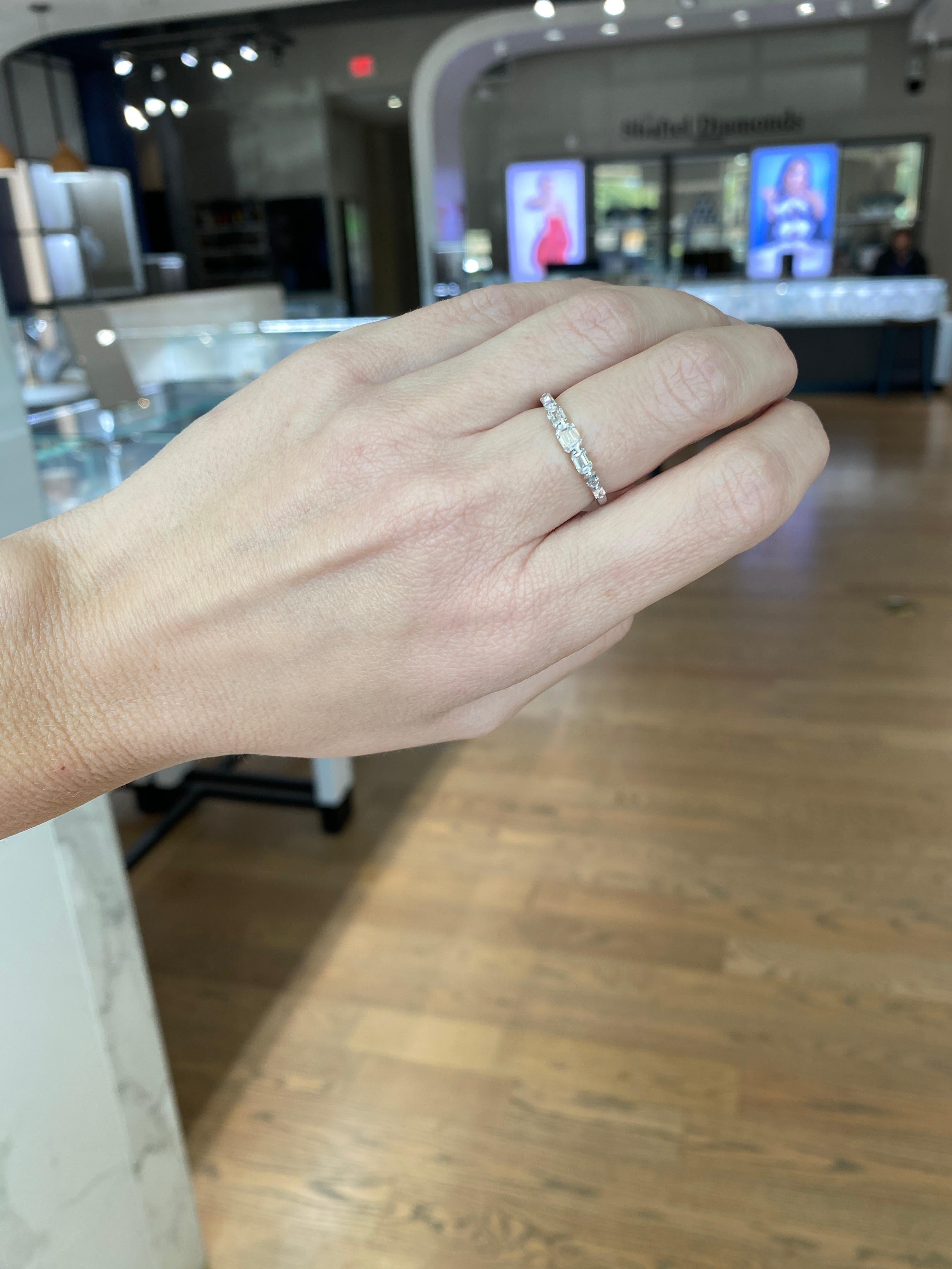 14 Karat White Gold Graduated Emerald Cut Diamond Band For Sale 11
