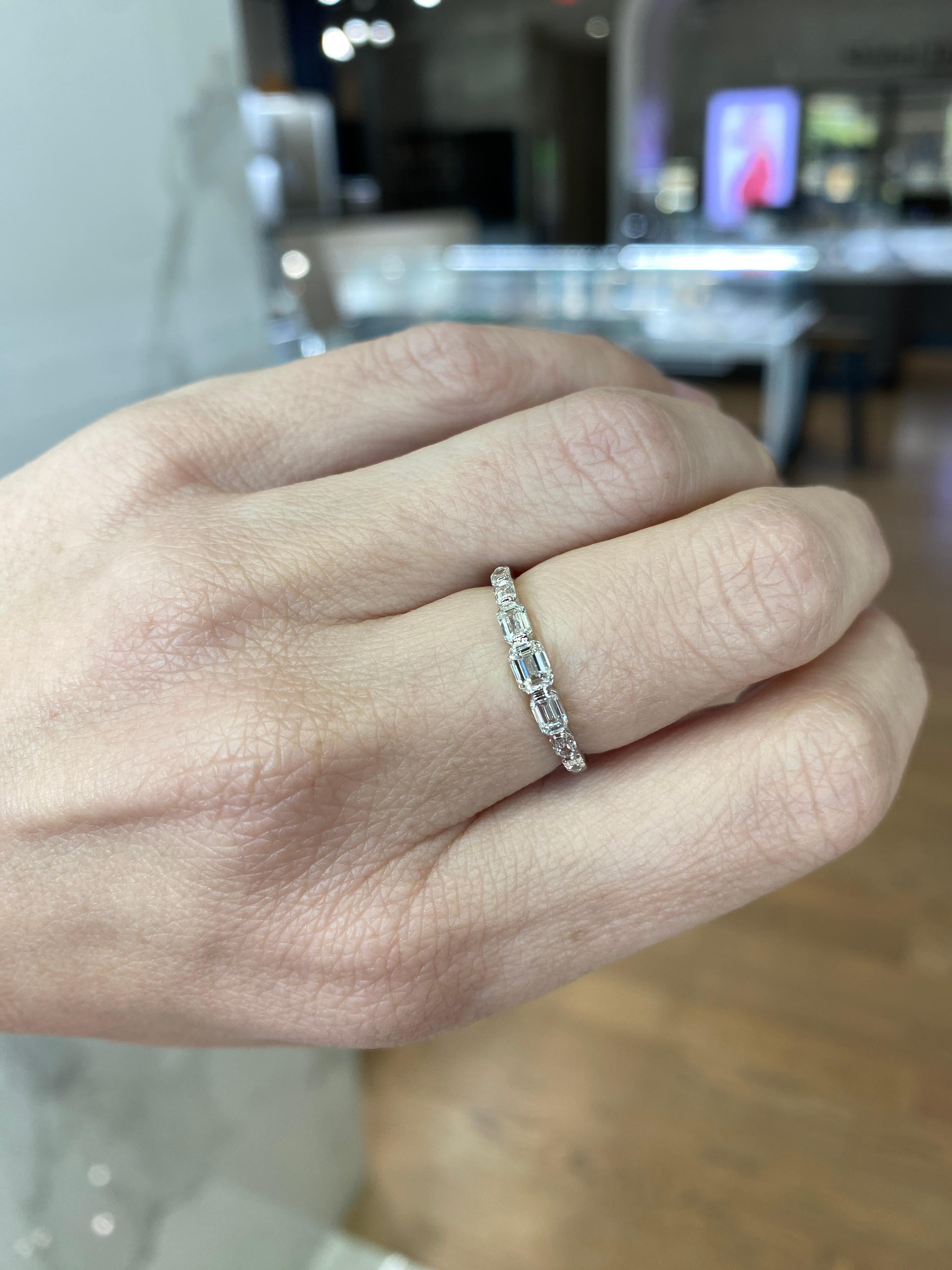 14 Karat White Gold Graduated Emerald Cut Diamond Band For Sale 13