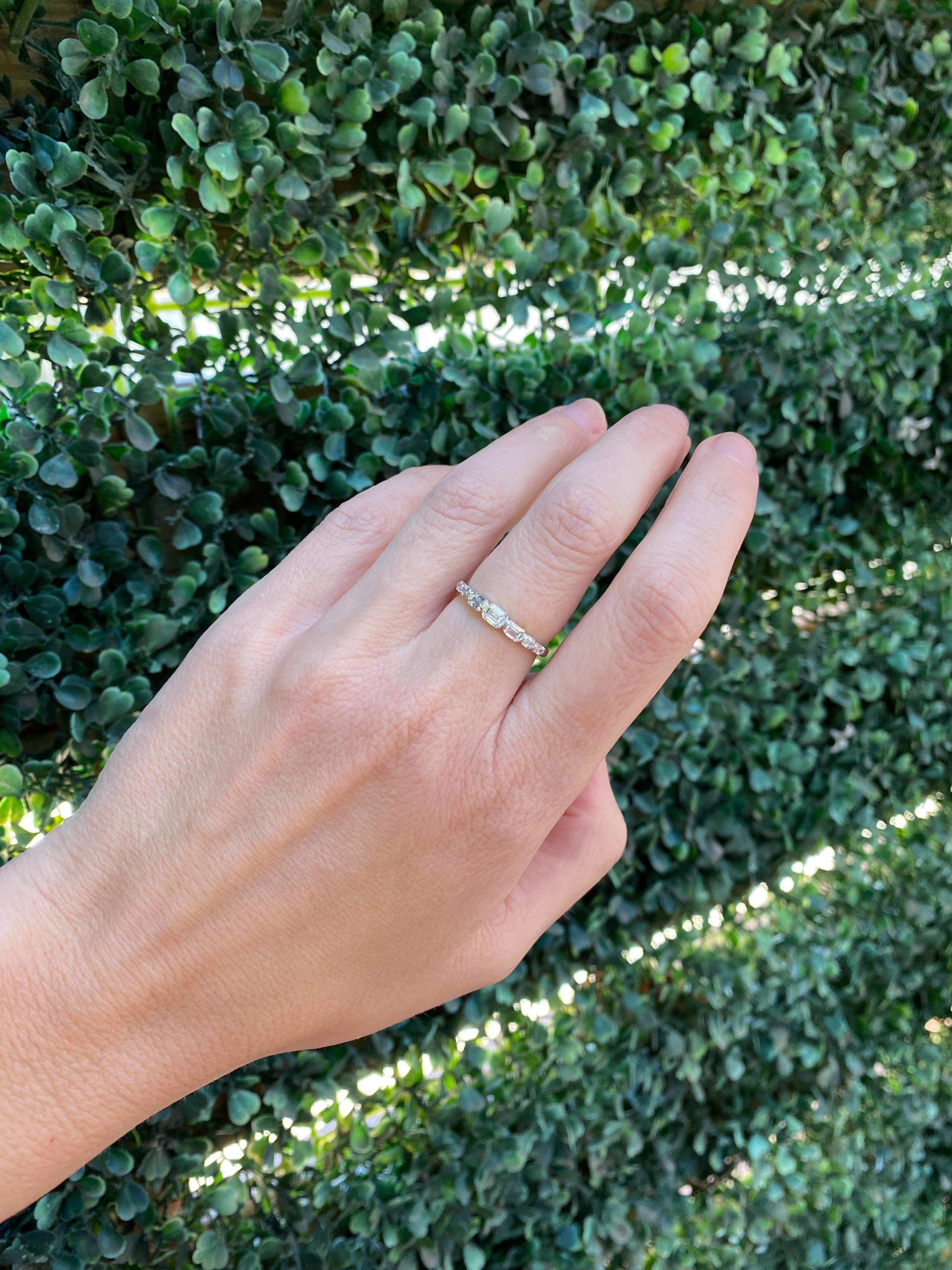 14 Karat White Gold Graduated Emerald Cut Diamond Band For Sale 3