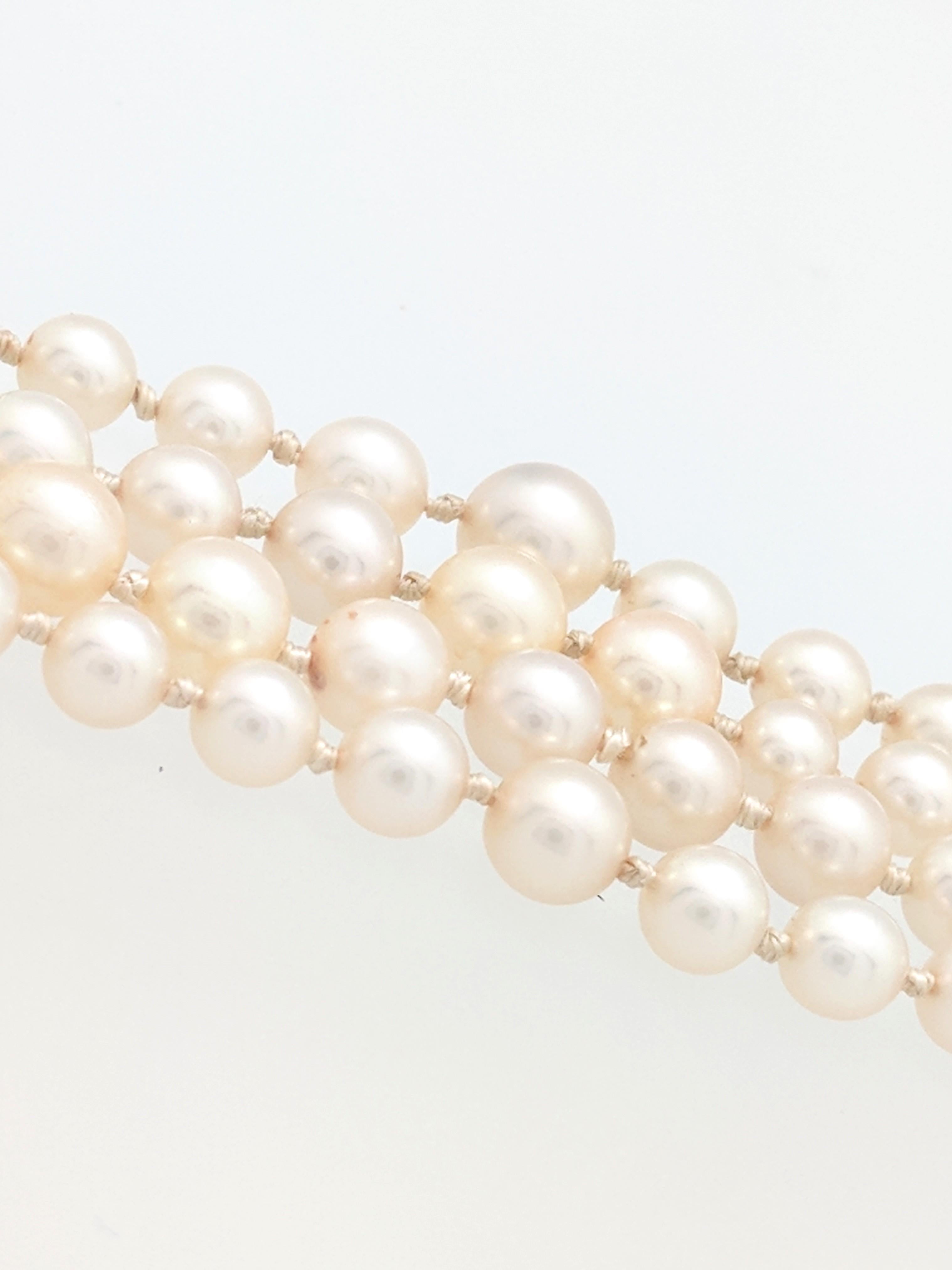 Women's 14 Karat White Gold Graduating Multi-Strand Pearl Bracelet