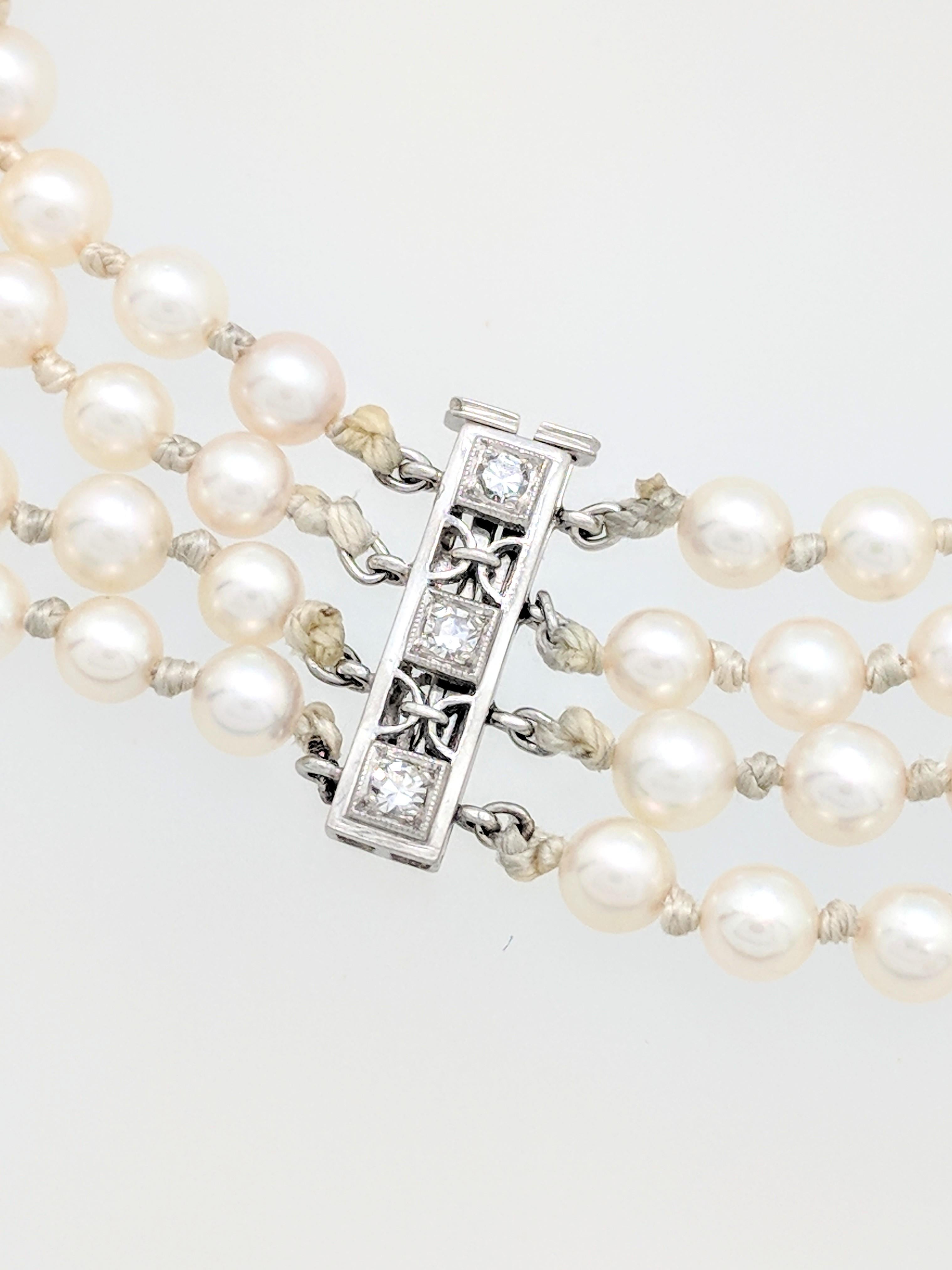 14 Karat White Gold Graduating Multi-Strand Pearl Bracelet 1