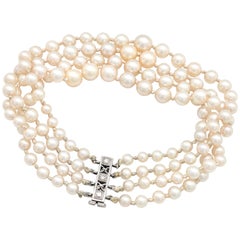14 Karat White Gold Graduating Multi-Strand Pearl Bracelet