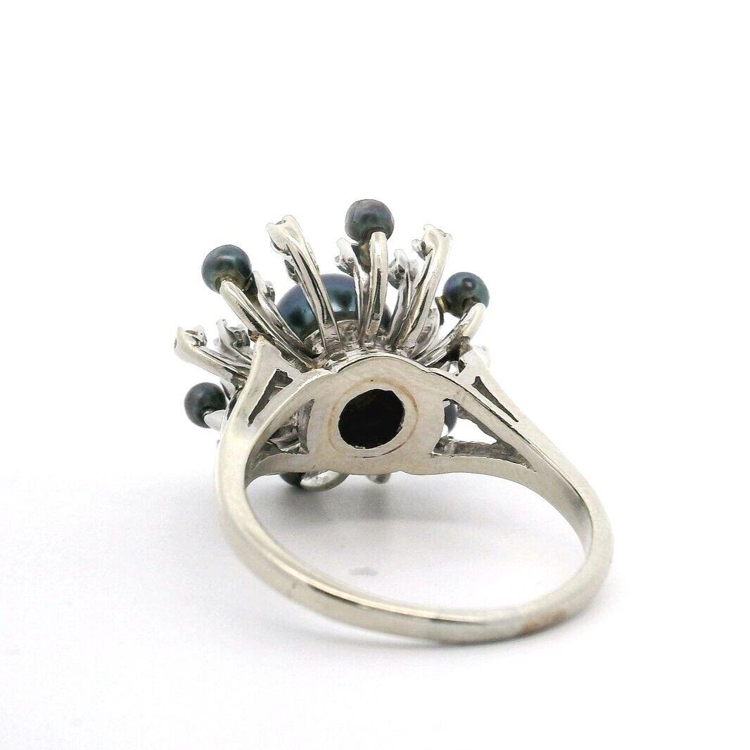 Women's or Men's 14 Karat White Gold Gray Pearl and Diamond Fancy Ring