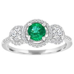 14 Karat White Gold Green Emerald Halo Diamond Ring 'Center, 1/2 Carat'