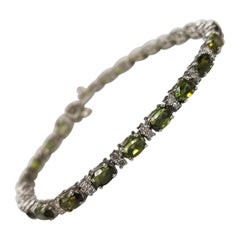 14 Karat White Gold Green Tourmaline and Diamond Bracelet