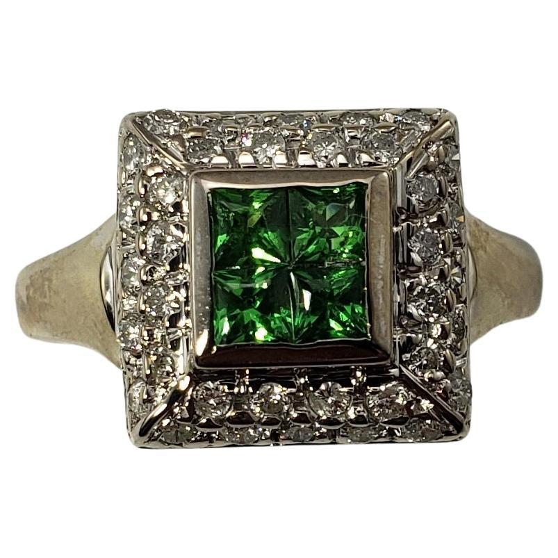 14 Karat White Gold Green Tourmaline and Diamond Ring For Sale