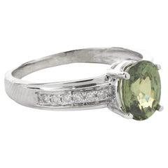 14 Karat White Gold Green Zircon and Diamond Ring