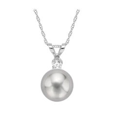 14 Karat White Gold Grey Freshwater Pearl and 5pt TDW Diamond Pendant Necklace