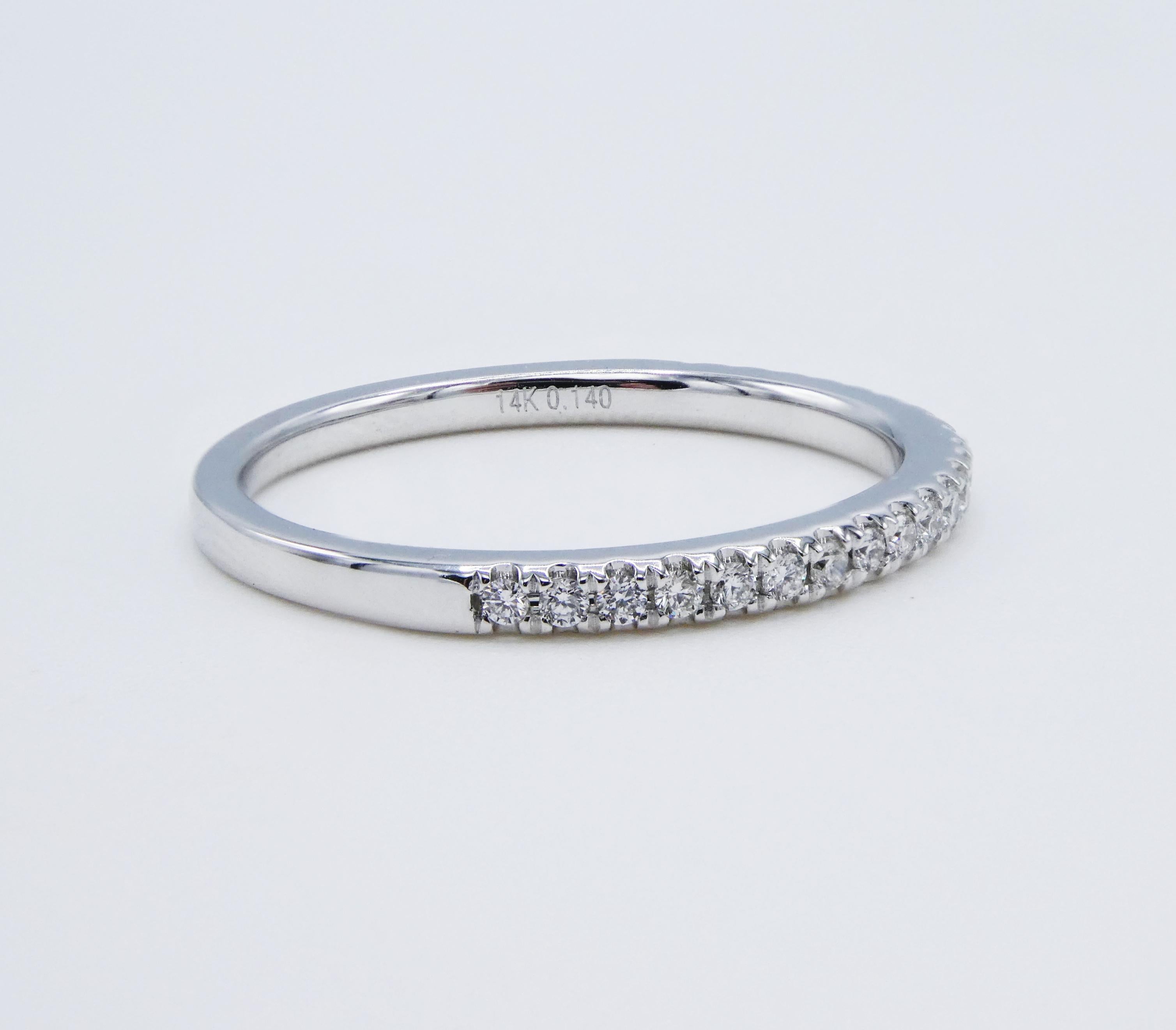 Modern 14 Karat White Gold Half Natural Diamond Stackable Wedding Band Ring