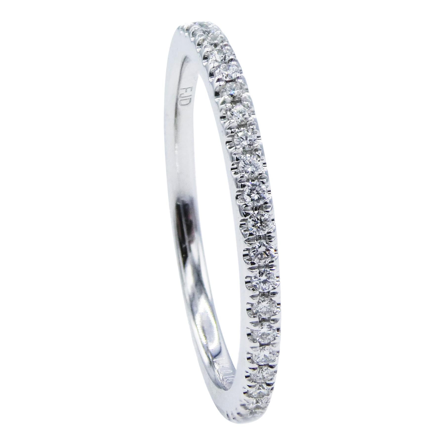 14 Karat White Gold Half Diamond Stackable Wedding Band Ring