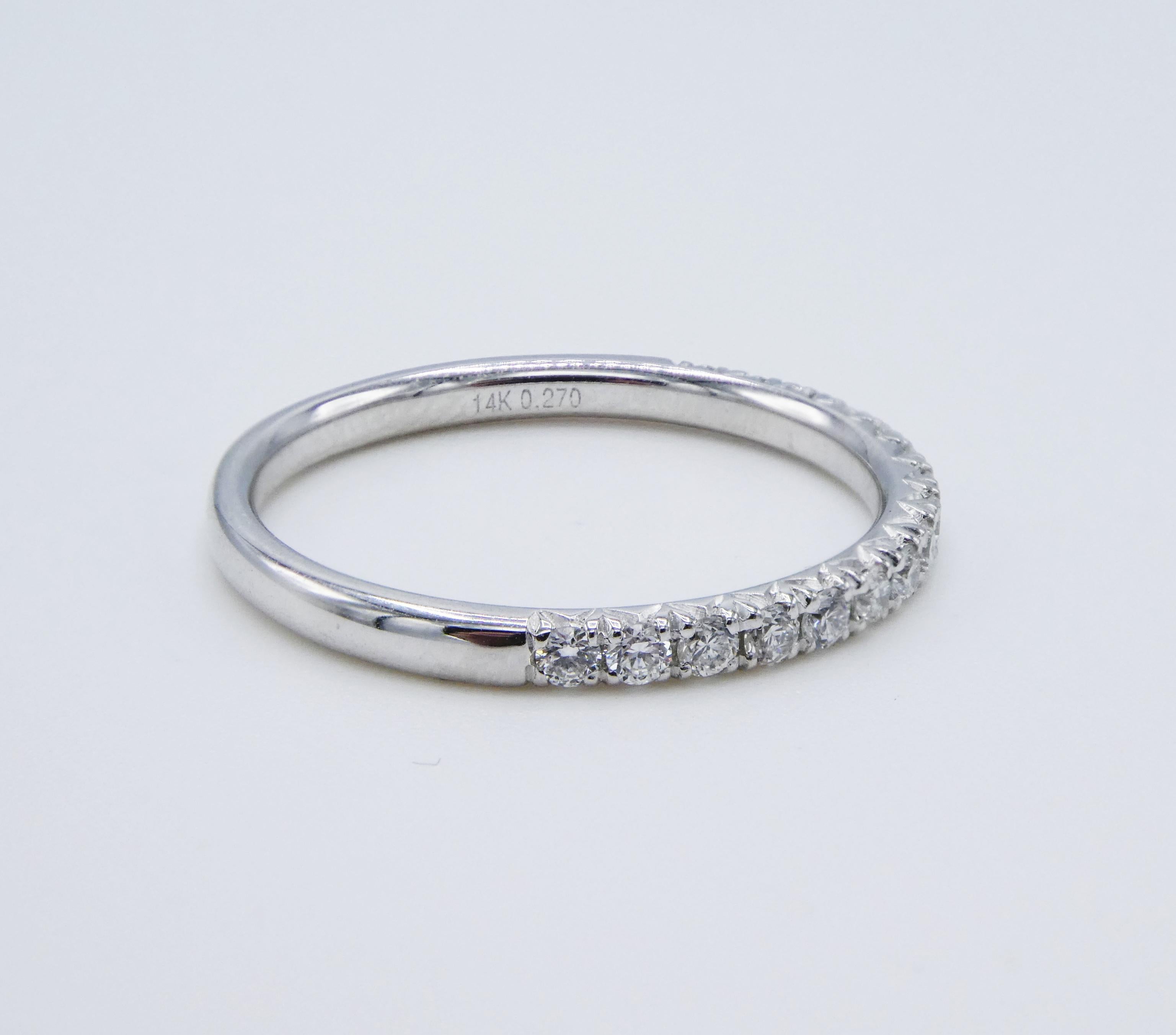 Modern 14 Karat White Gold Half Natural Diamond Wedding Band Ring For Sale