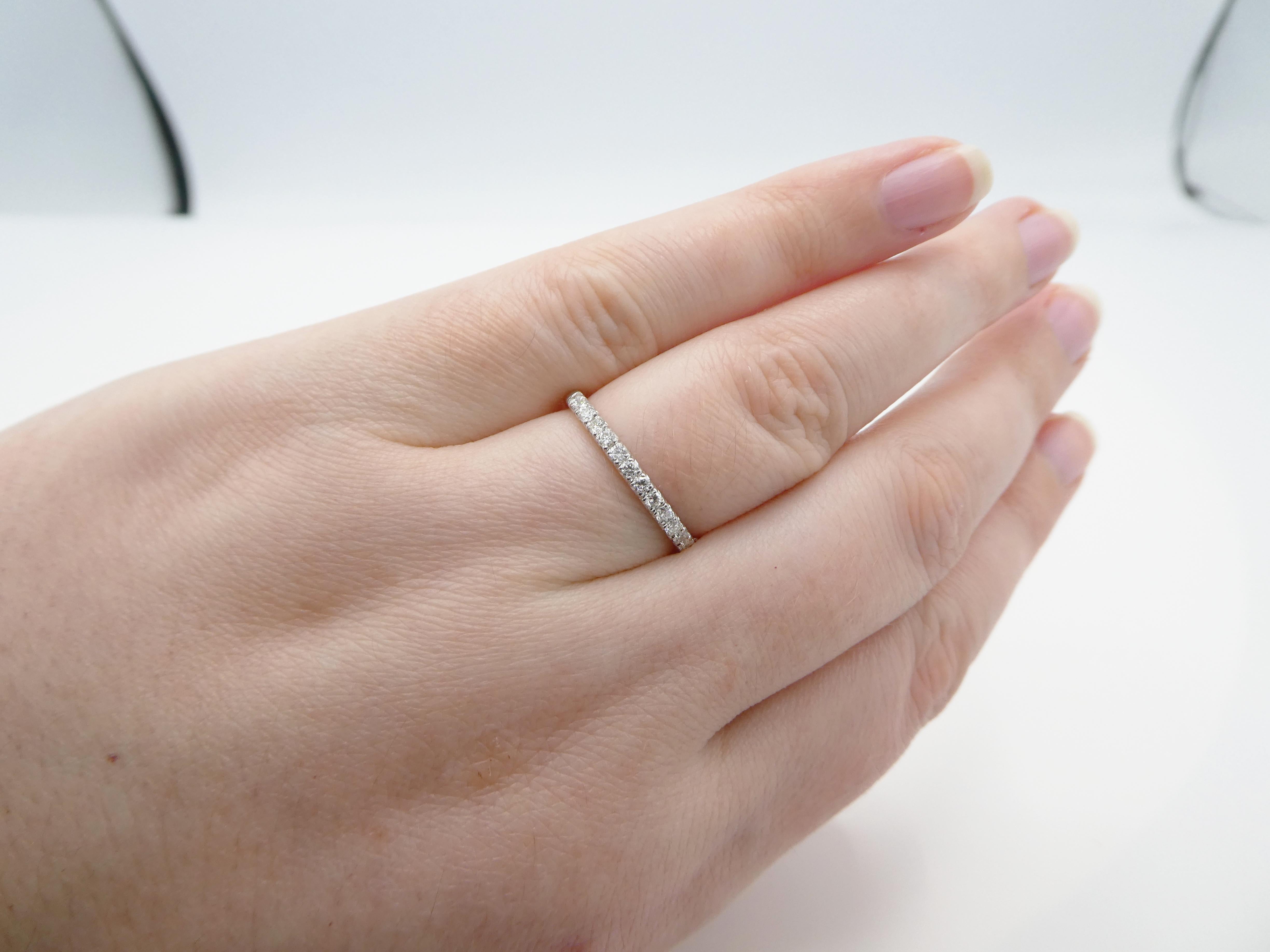 Women's 14 Karat White Gold Half Natural Diamond Wedding Band Ring For Sale