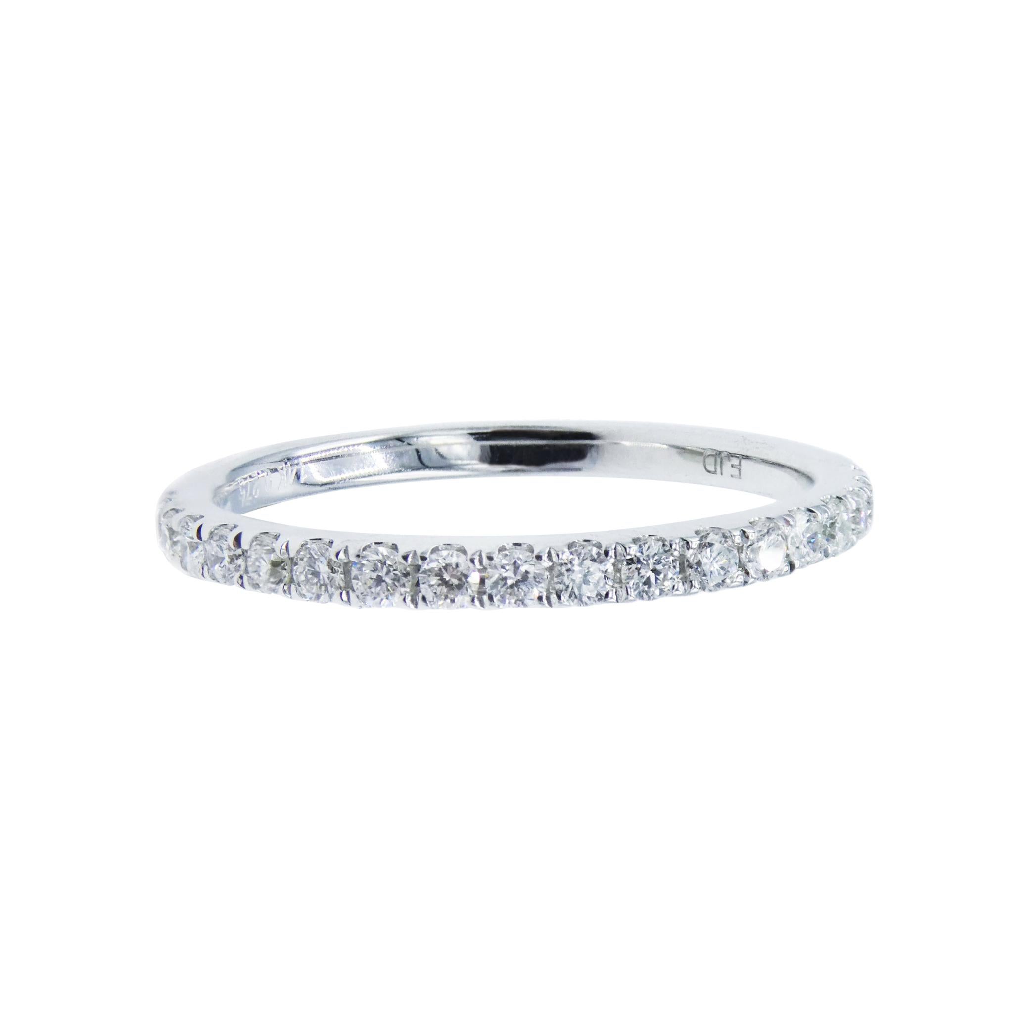 14 Karat White Gold Half Natural Diamond Wedding Band Ring For Sale