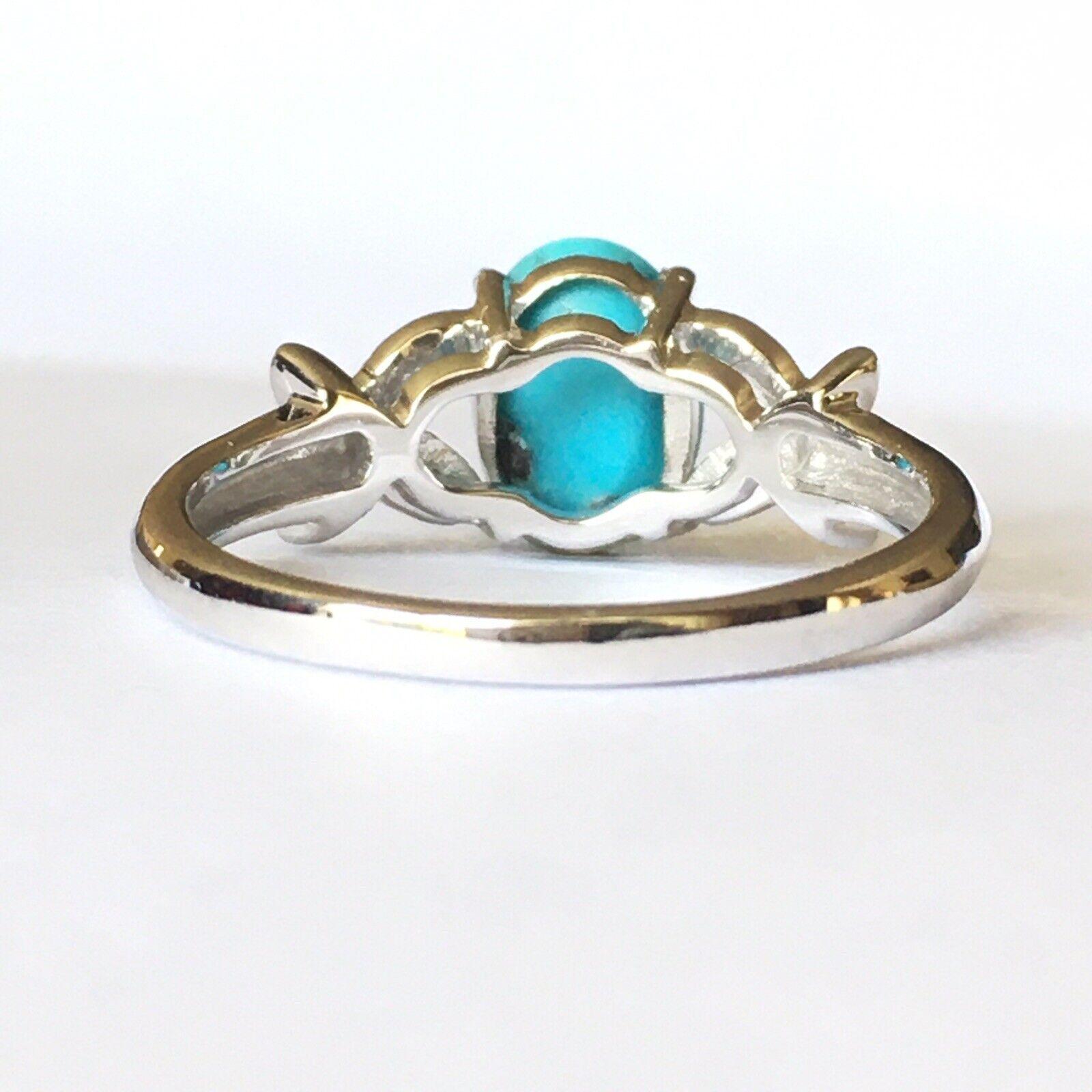 14 Karat White Gold Hallmarked Lady's Diamond Persian Turquoise Ring 1970s Size For Sale 1