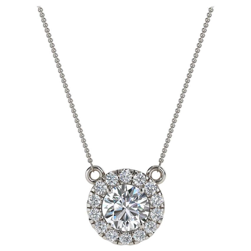 14 Karat White Gold Halo Diamond Pendant '1/2 Carat' For Sale