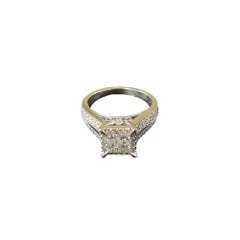 14 Karat White Gold Halo Style Diamond Split Shank Ring Size 7  #17175