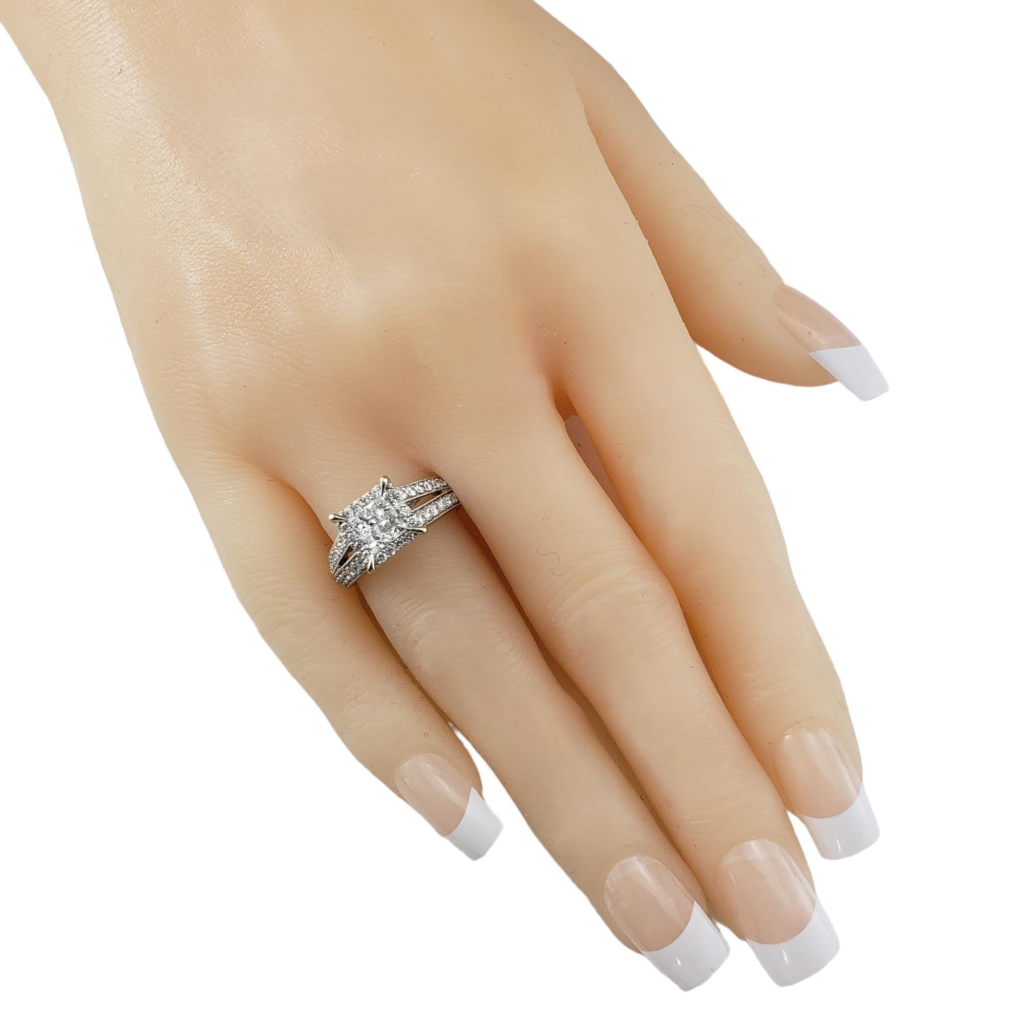 14 Karat White Gold Halo Style Diamond Split Shank Ring Size 7  #17175 For Sale 2