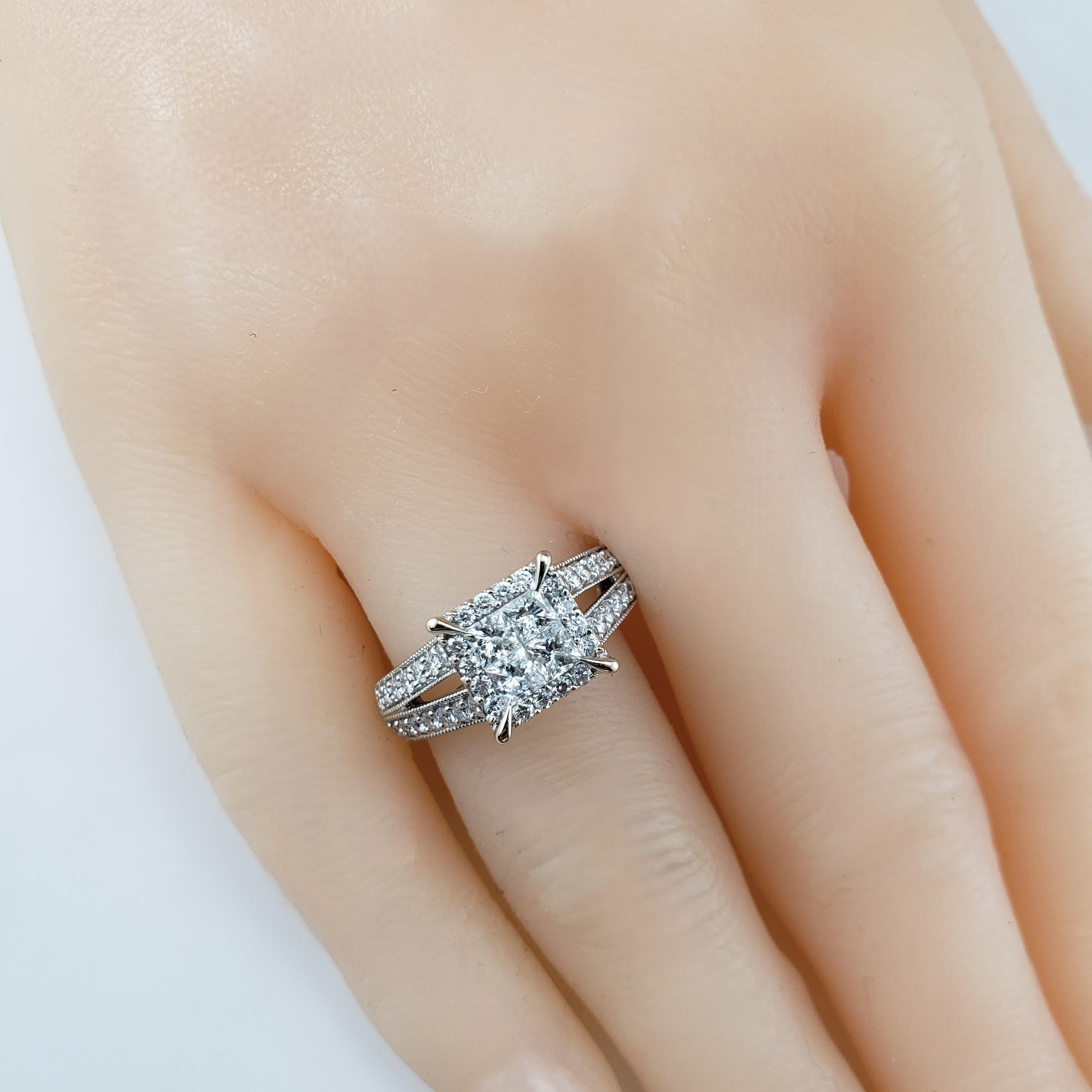 14 Karat White Gold Halo Style Diamond Split Shank Ring Size 7  #17175 For Sale 3
