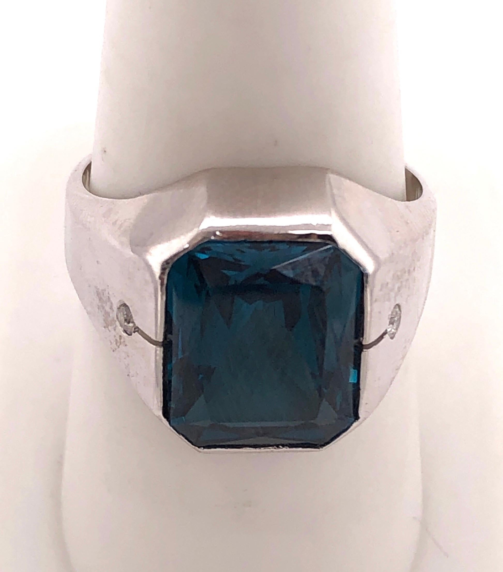 Cushion Cut 14 Karat White Gold Handmade Blue Sapphire Solitaire with Diamond Accents Ring