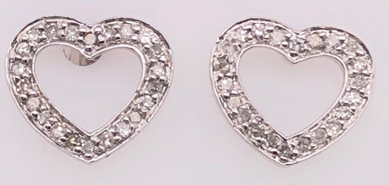 14 Karat white Gold Heart Button Earrings with Round Diamonds For Sale ...