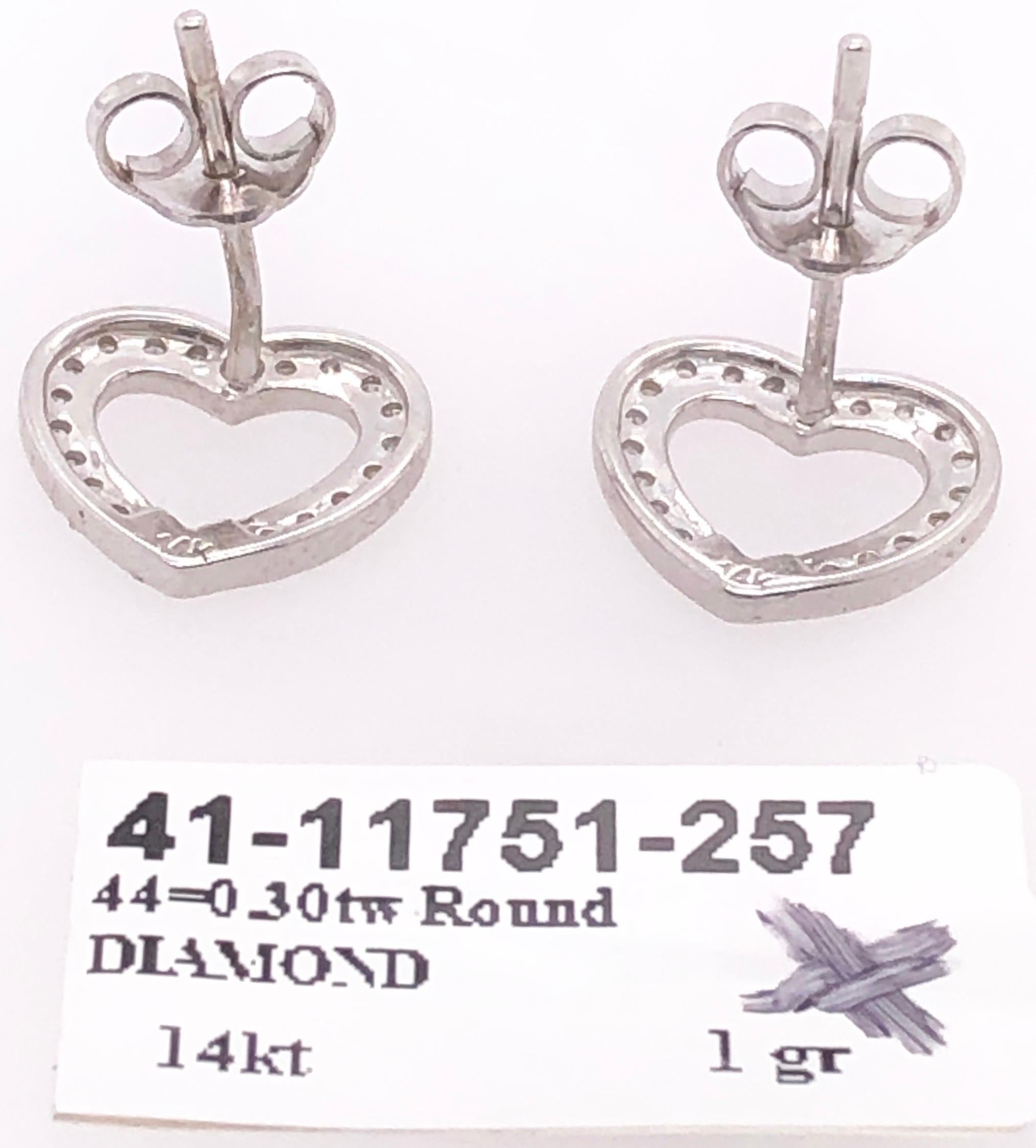 Modern 14 Karat white Gold Heart Button Earrings with Round Diamonds For Sale
