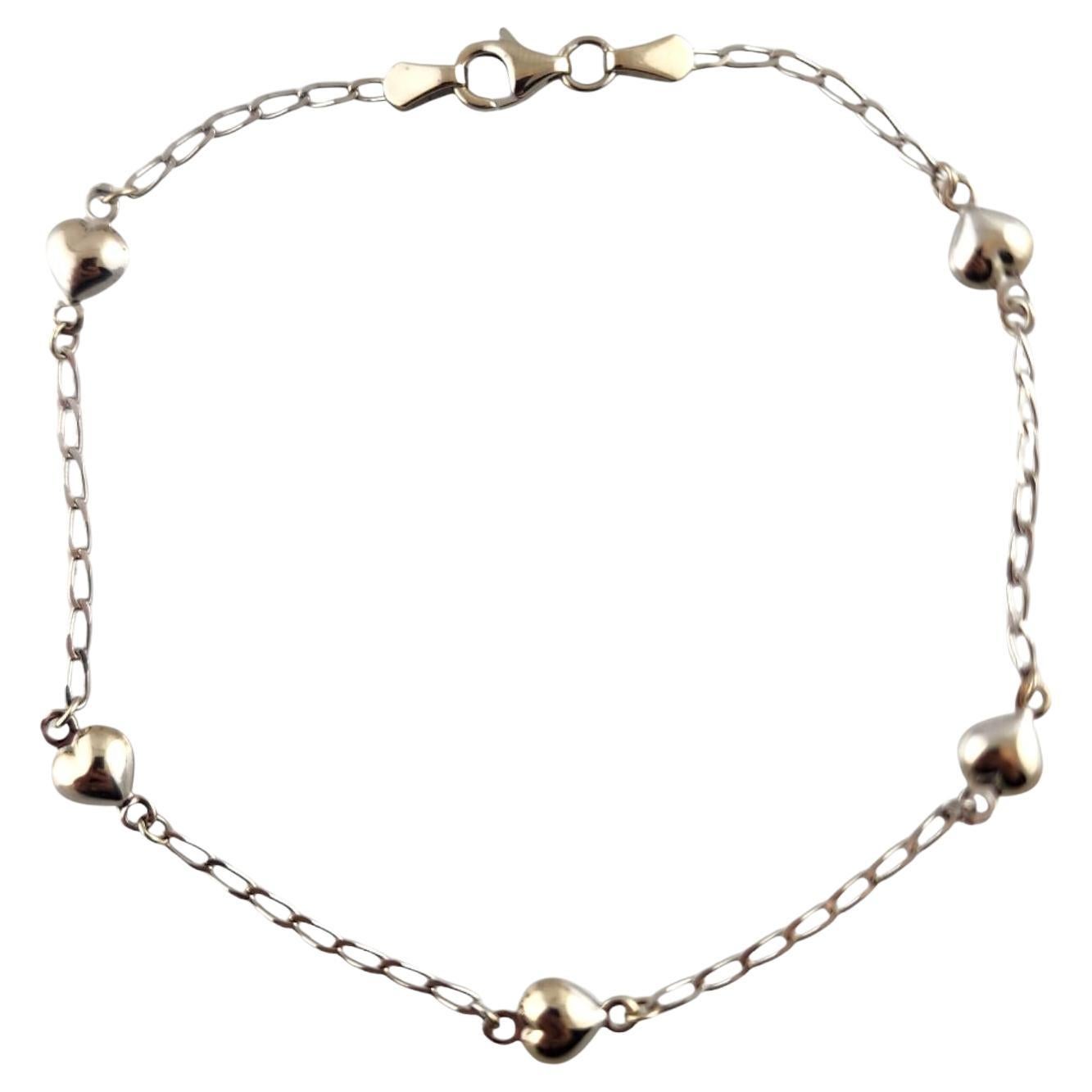 14 Karat White Gold Heart Chain Ankle Bracelet #19447 For Sale