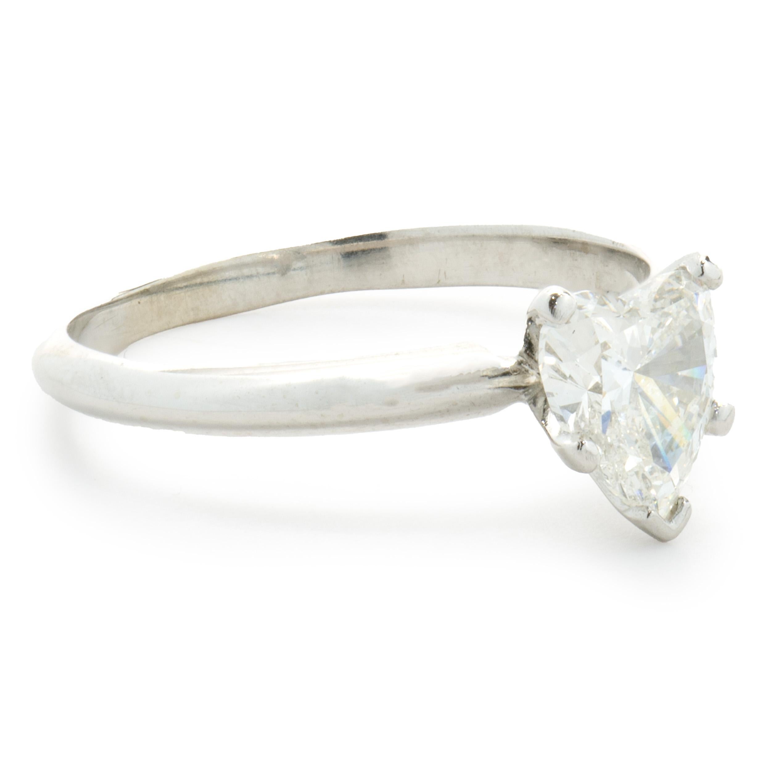 Women's 14 Karat White Gold Heart Cut Diamond Engagement Ring For Sale