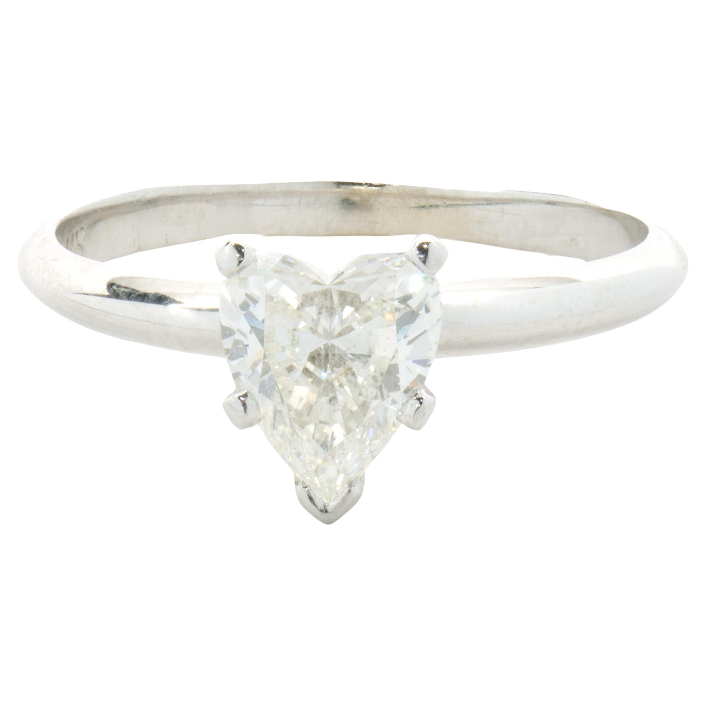 14 Karat White Gold Heart Cut Diamond Engagement Ring For Sale