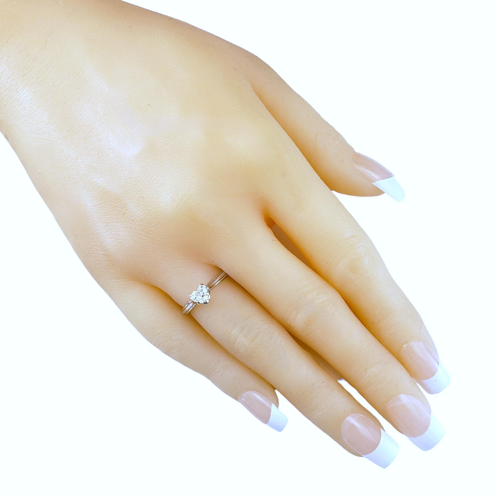 14 Karat White Gold Heart Diamond Engagement Ring Size 5.5 #17619 For Sale 2