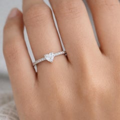 14 Karat White Gold Heart Diamond Eternity Minimalist Band Ring