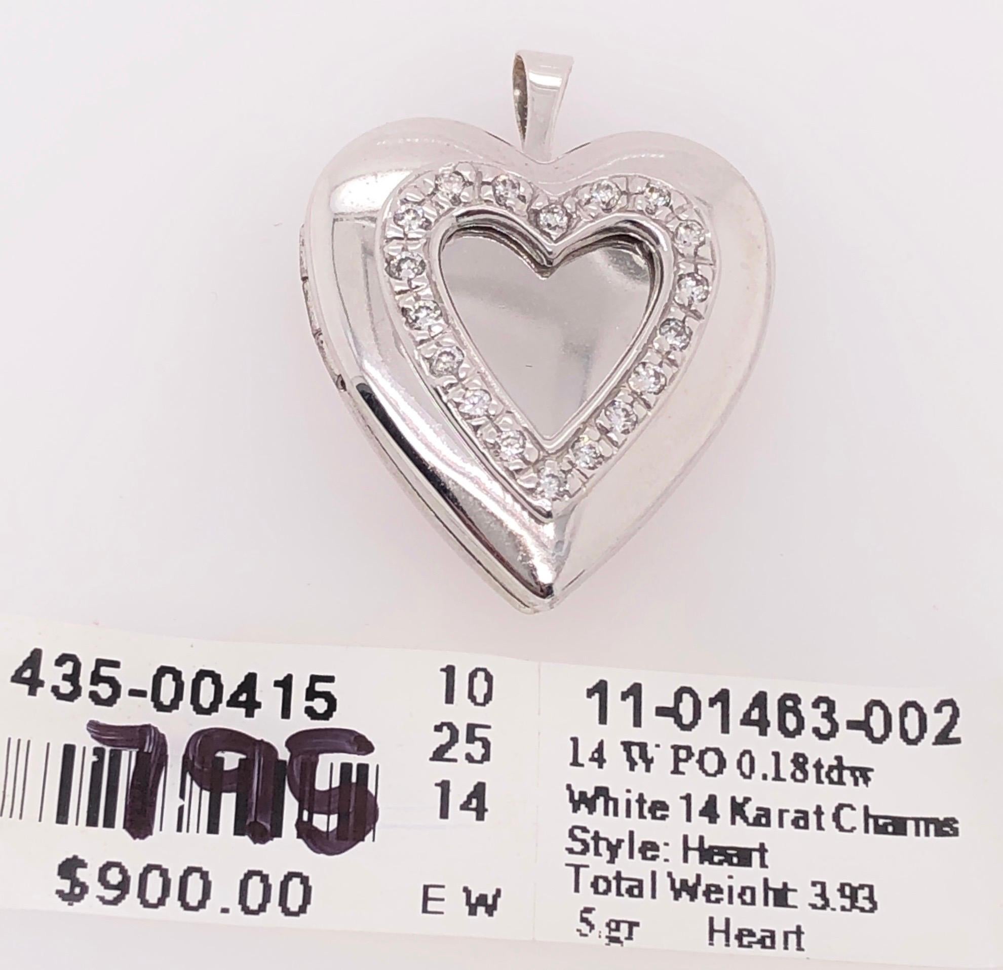 14 Karat White Gold Heart Locket Pendant with Diamonds In Good Condition For Sale In Stamford, CT