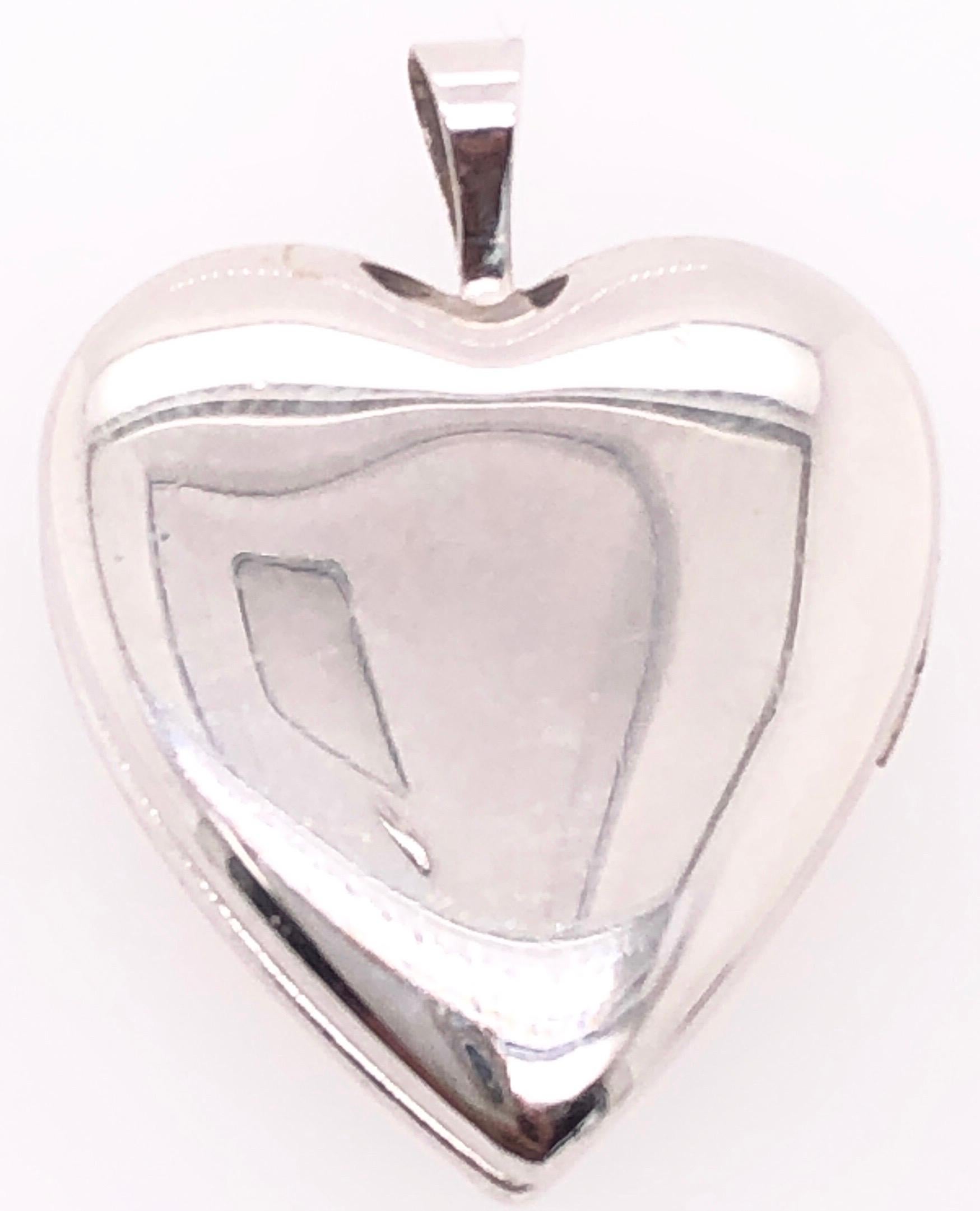 Women's or Men's 14 Karat White Gold Heart Locket Pendant with Diamonds For Sale