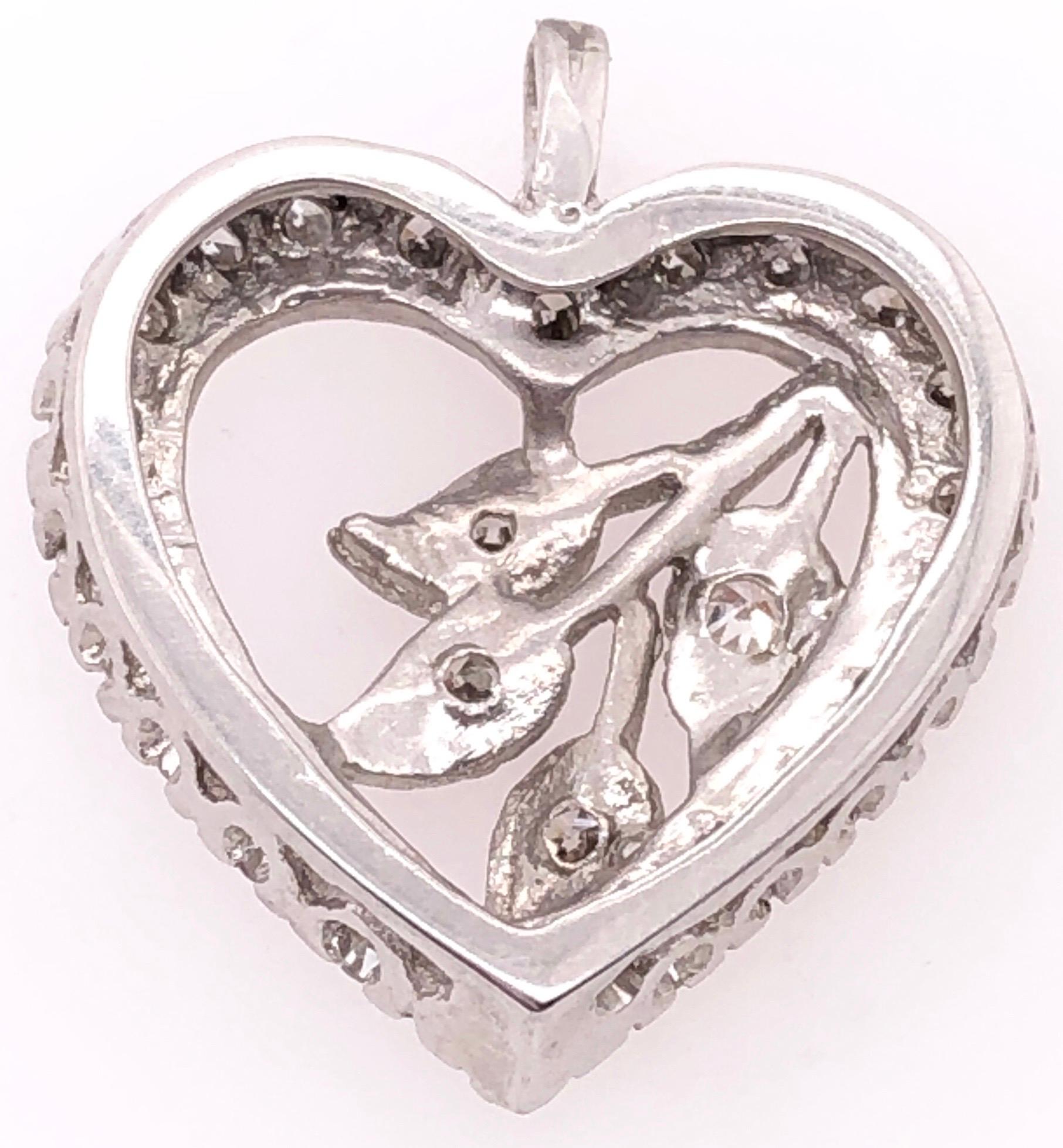 Modern 14 Karat White Gold Heart Pendant with Diamonds For Sale