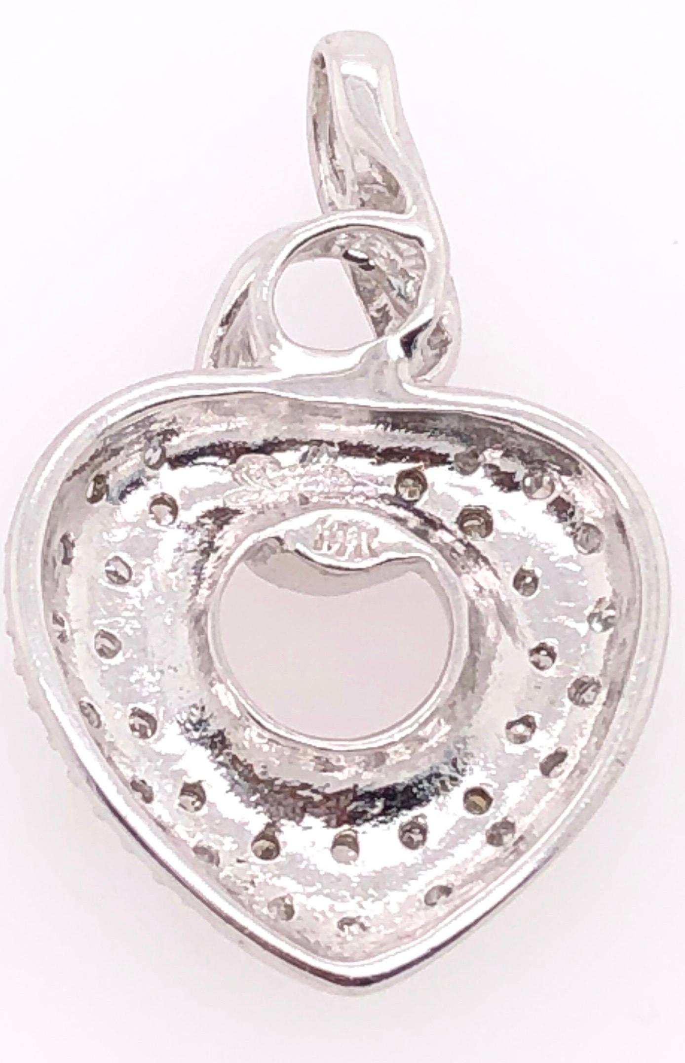 14 Karat White Gold Heart Pendant with 30 Round Diamonds In Good Condition For Sale In Stamford, CT
