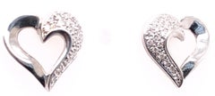 14 Karat White Gold Heart Shape Earrings with Diamonds