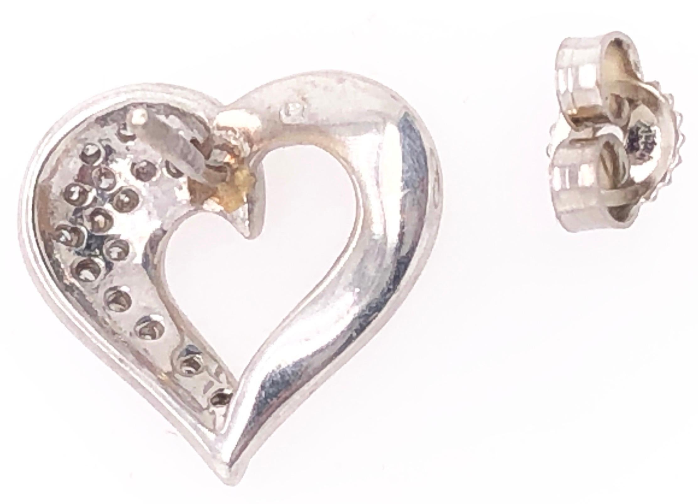 Round Cut 14 Karat White Gold Heart Shape Earrings with Diamonds For Sale
