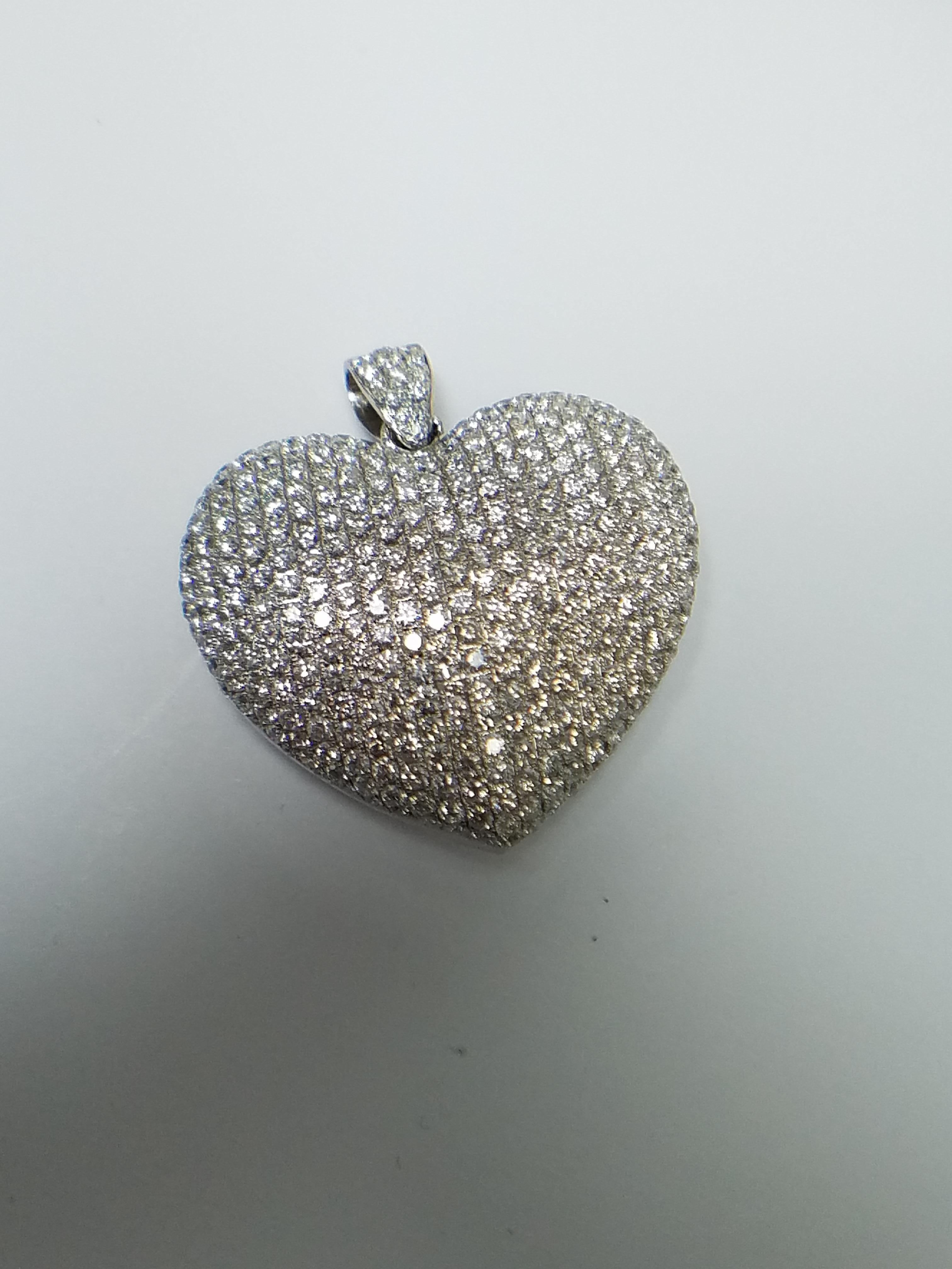 14 Karat White Gold Heart Shaped Diamond Pendant 1