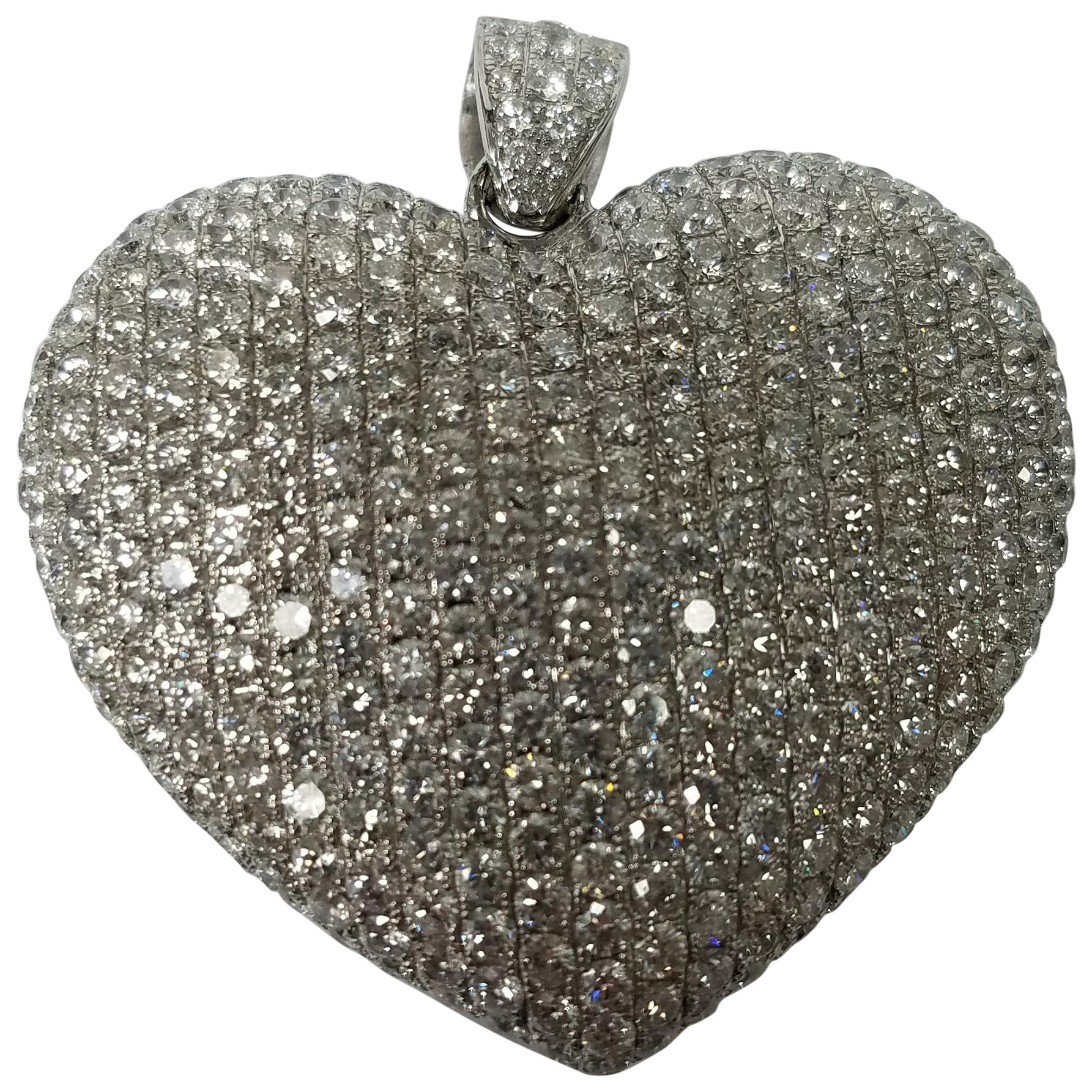 14 Karat White Gold Heart Shaped Diamond Pendant