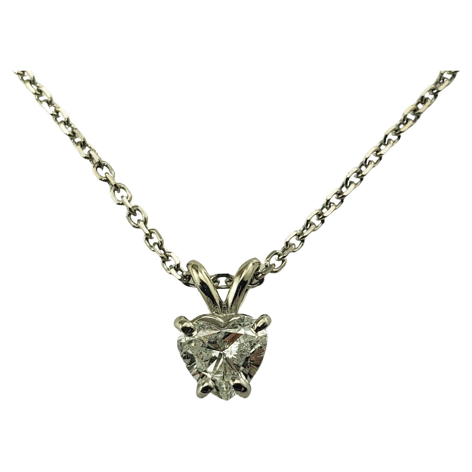 14 Karat White Gold Heart Shaped Diamond Pendant Necklace For Sale