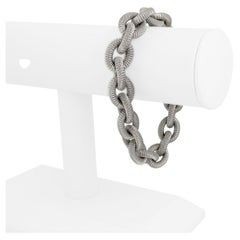 Bracciale A Link in oro bianco 14 carati, spesso e spesso, a coste, Italia