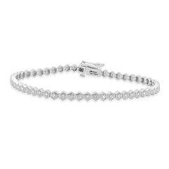 14 Karat White Gold Hexagon Link Diamond Tennis Bracelet