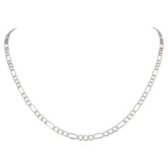 14 Karat White Gold Hollow Light Figaro Link Chain Necklace Italy 