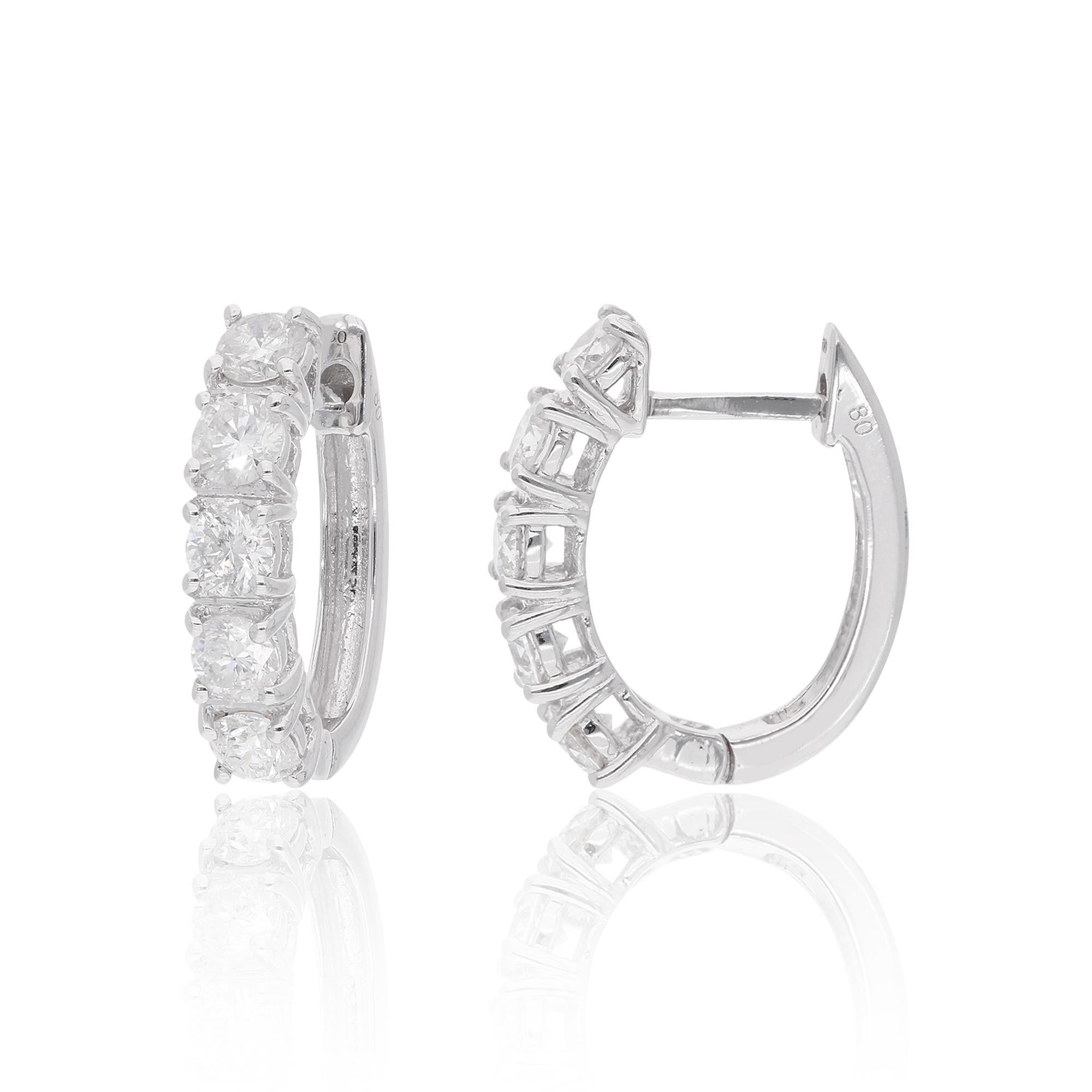 These Dainty Diamond Hoop Earrings with 2.2 ct. Genuine Diamonds are a promise of perfection and purity. These earrings are set in 14k Solid White Gold. You can choose these huggies in 10k/14k/18k Rose Gold/White Gold/Yellow Gold.

These are perfect