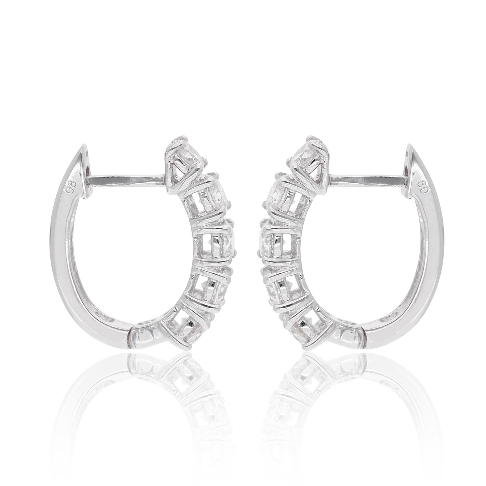 Round Cut 14 Karat White Gold Hoop Earrings 2.20 Carat SI Clarity HI Color Diamond Jewelry For Sale