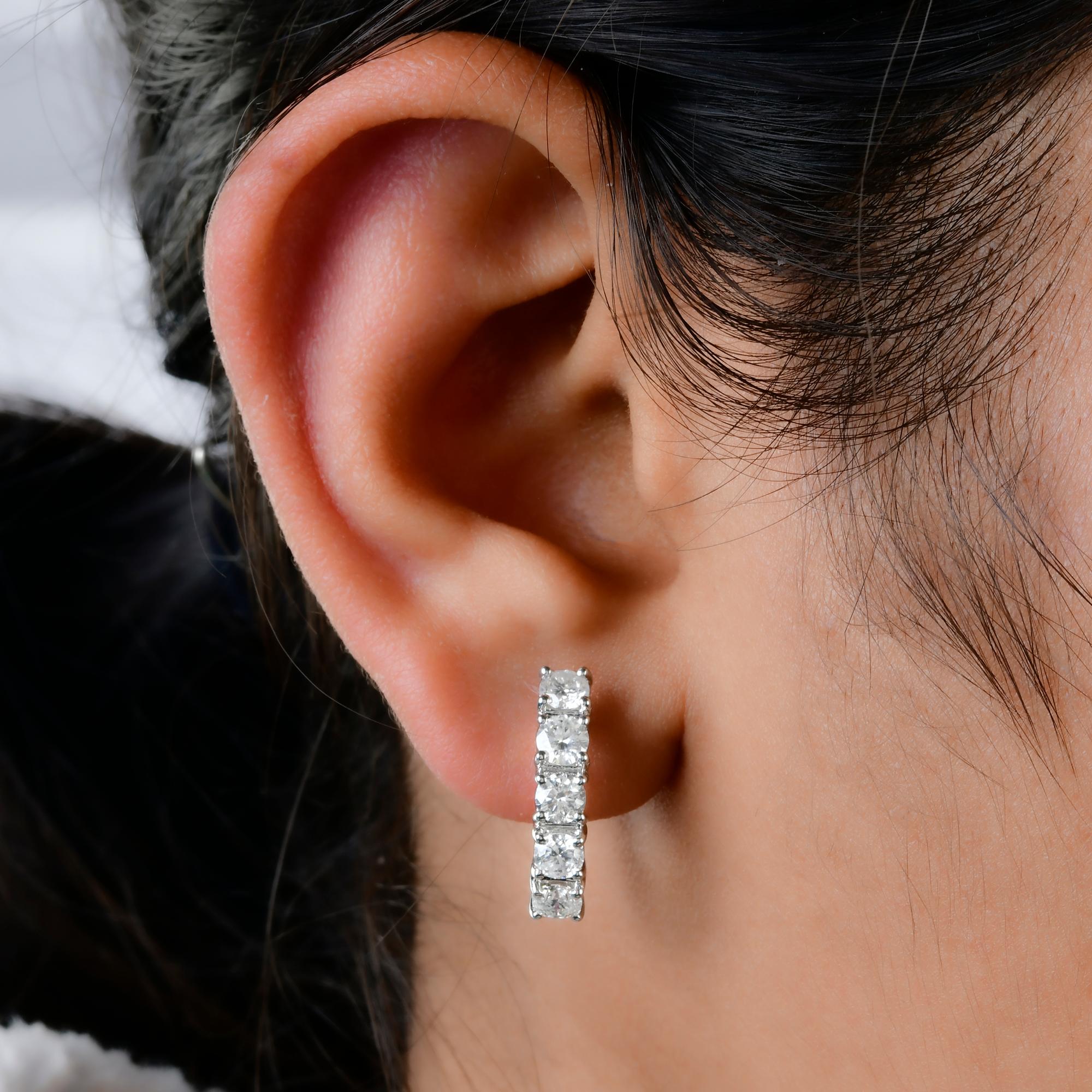 Women's 14 Karat White Gold Hoop Earrings 2.20 Carat SI Clarity HI Color Diamond Jewelry For Sale