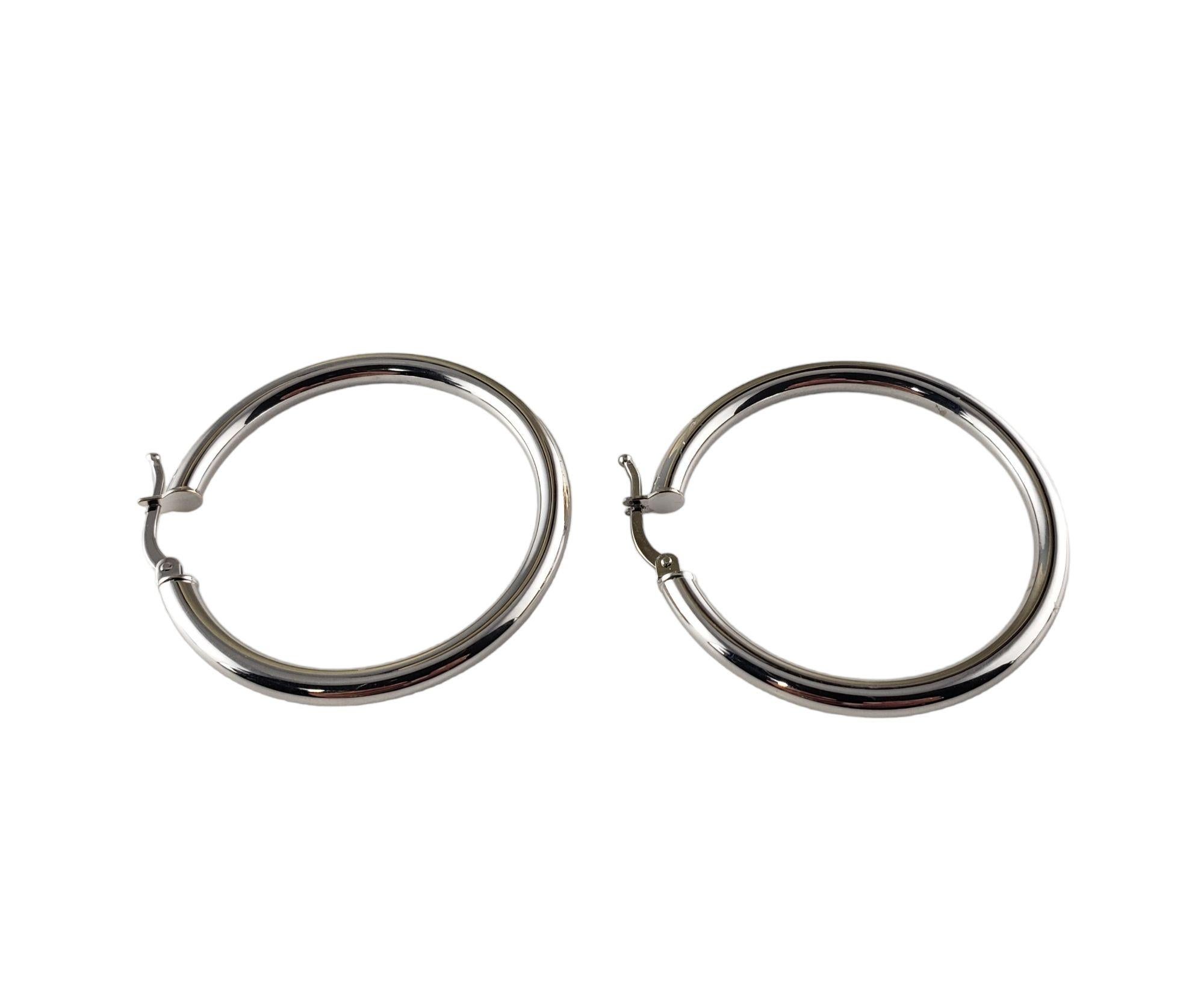 Vintage 14 Karat White Gold Hoop Earrings-

These elegant hoop earrings are crafted in beautifully detailed 14K white gold.

Size: 28 mm x 4 mm

Weight: 1.6 dwt. / 2.5 gr.

Stamped: 14K. Italy Milros

Very good condition, professionally