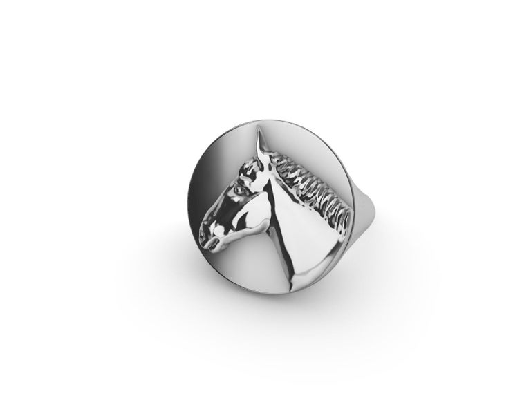 For Sale:  14 Karat White Gold Horse Signet Ring 2